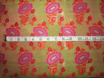 Silk Brocade fabric magenta stripe, metallic gold red and orange flowers 44" wide BRO735[4]