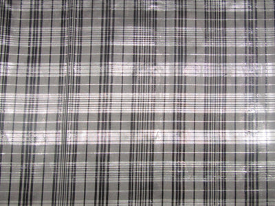 100% Silk dupion Fabric silver grey ,black and metallic silver Plaids 54" wide DUP#C122[1]