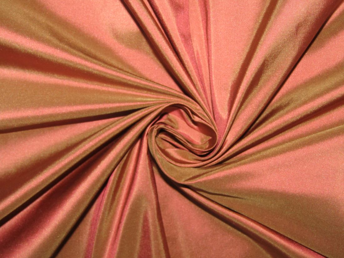 100% PURE SILK TAFFETA FABRIC IRIDESCENT BUBBLEGUM X LIGHT BROWN 54" wide TAF246