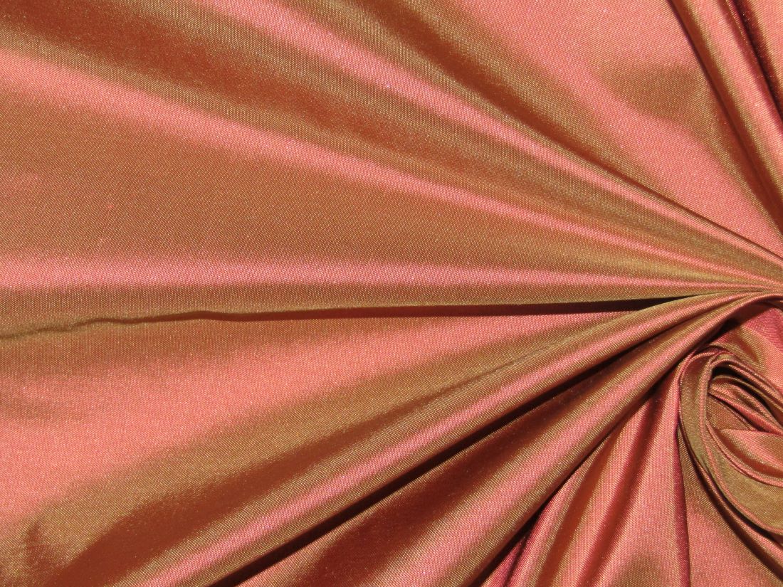 100% PURE SILK TAFFETA FABRIC IRIDESCENT BUBBLEGUM X LIGHT BROWN 54" wide TAF246