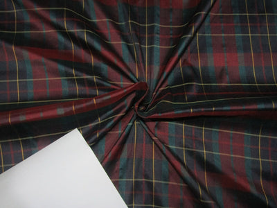 100% Silk dupion red navy green plaids Fabric 54" wide DUPC122[2]