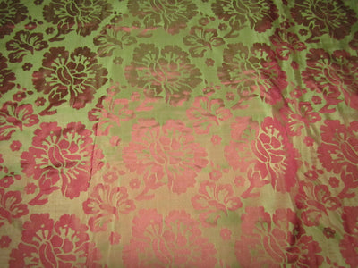 Silk taffeta jacquard fabric red x green iridescent REVERSABLE DAMASK TAFJ28d
