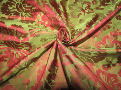 Silk taffeta jacquard fabric red x green iridescent REVERSABLE DAMASK TAFJ28d
