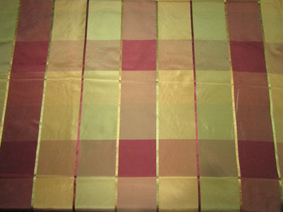 100% PURE SILK TAFFETA FABRIC with satin stripes shades of greens browns and MULTI COLORS PLAIDS 54" wide TAFCS6[1]