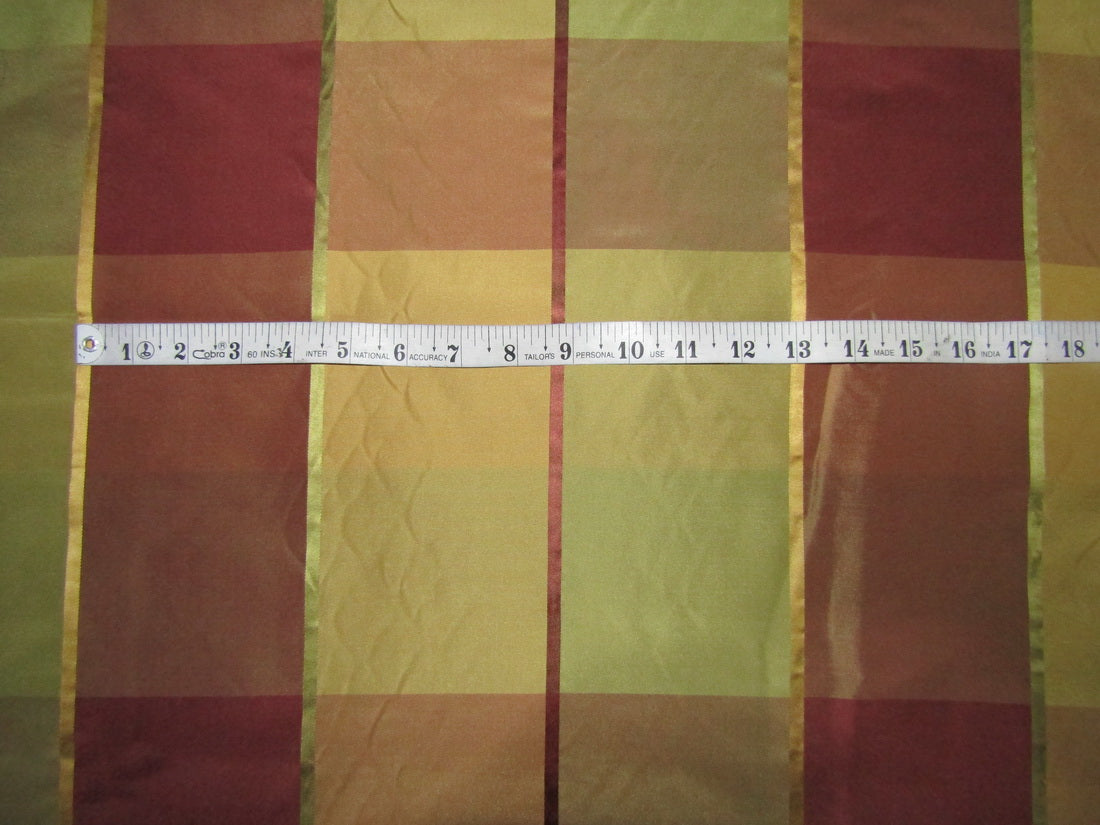 100% PURE SILK TAFFETA FABRIC with satin stripes shades of greens browns and MULTI COLORS PLAIDS 54" wide TAFCS6[1]