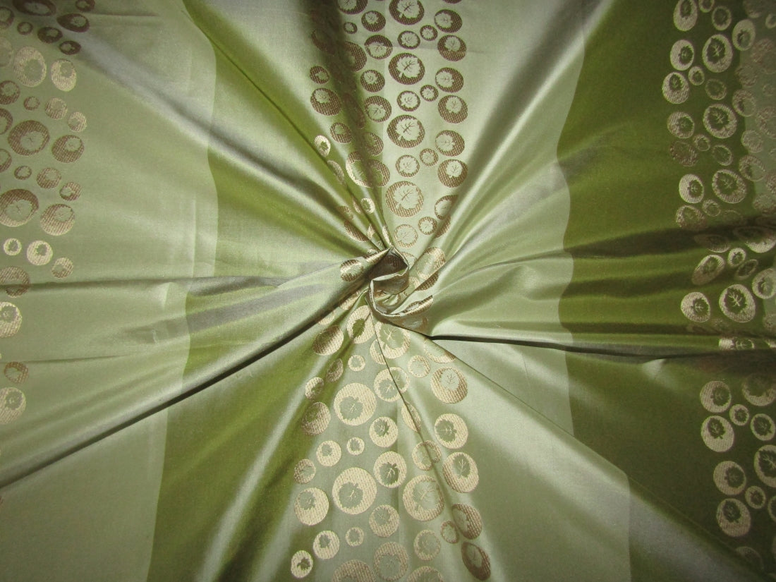 100% SILK TAFFETA FABRIC Light & Dark Green With Jacquard 54" wide TAF#SJ1