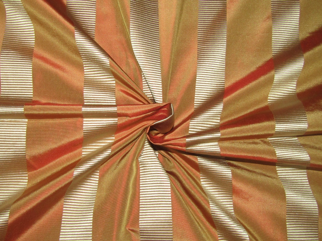 Silk Taffeta Fabric Gold & Orange colour with satin stripes 54" wide TAF#SJ13