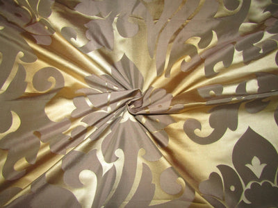 HEAVY SILK DAMASK JACQUARD FABRIC BEIGE X GOLD COLOR TAF#J18