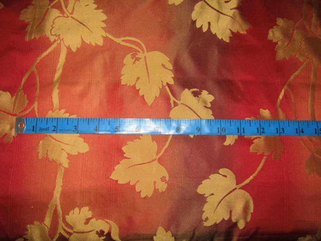 HEAVY SILK DAMASK JACQUARD FABRIC RED,BROWN AND GOLD WITH STRIPES TAF#J19[1]