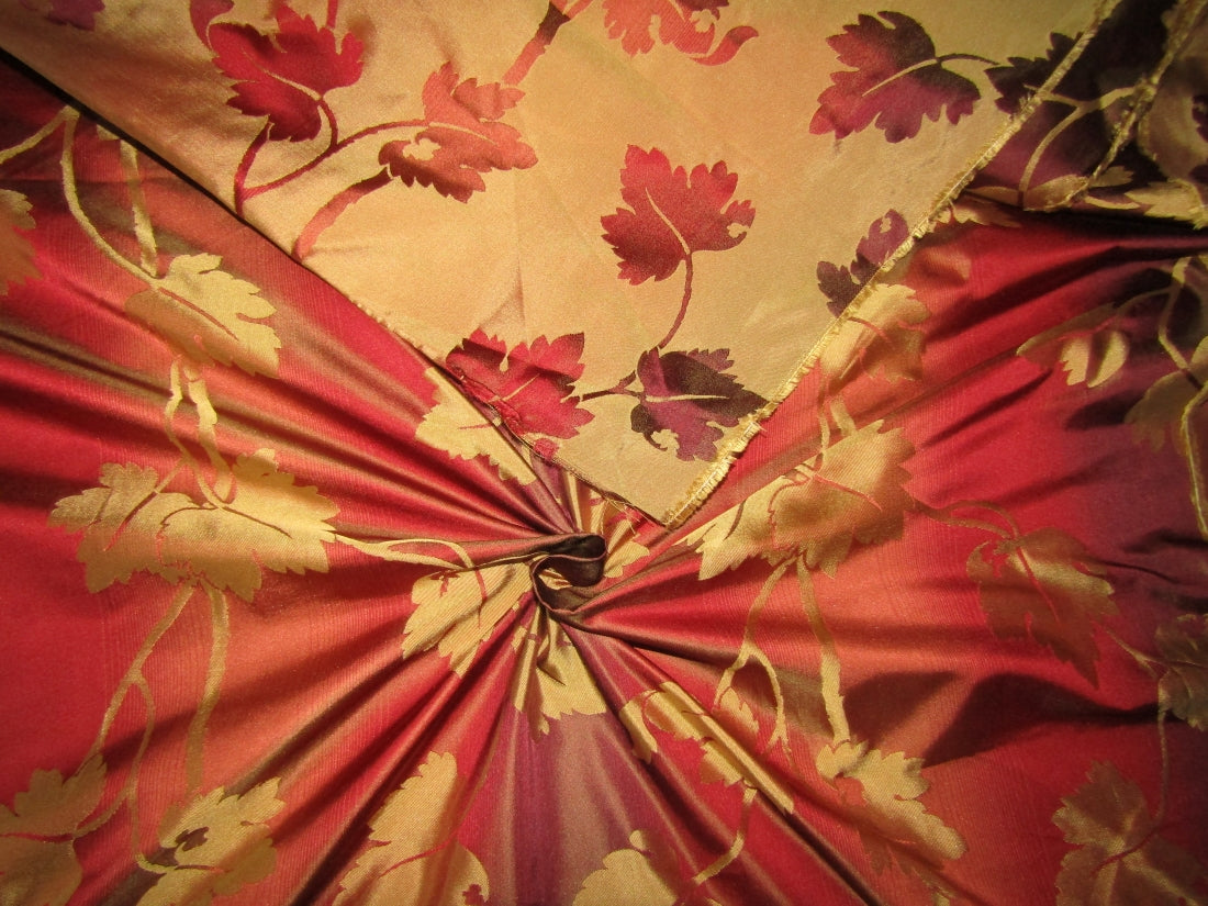 HEAVY SILK DAMASK JACQUARD FABRIC RED,BROWN AND GOLD WITH STRIPES TAF#J19[1]