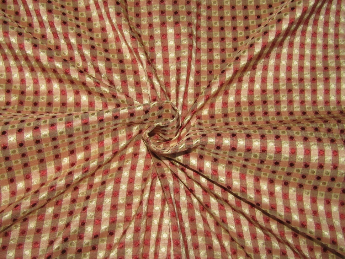 SILK TAFFETA FABRIC Pink & Cream color plaids with jacquard 54" wide TAFCJ6