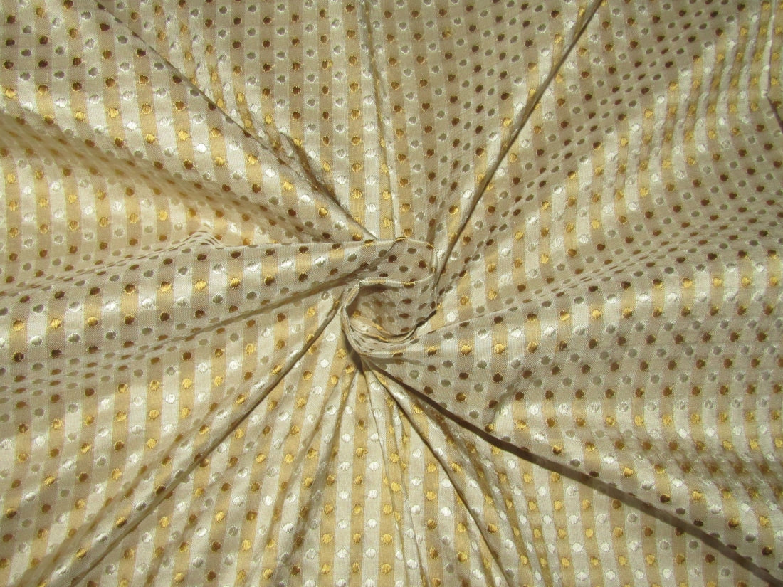 SILK TAFFETA FABRIC Light Gold & Cream color plaids with jacquard 54" wide TAFCJ7