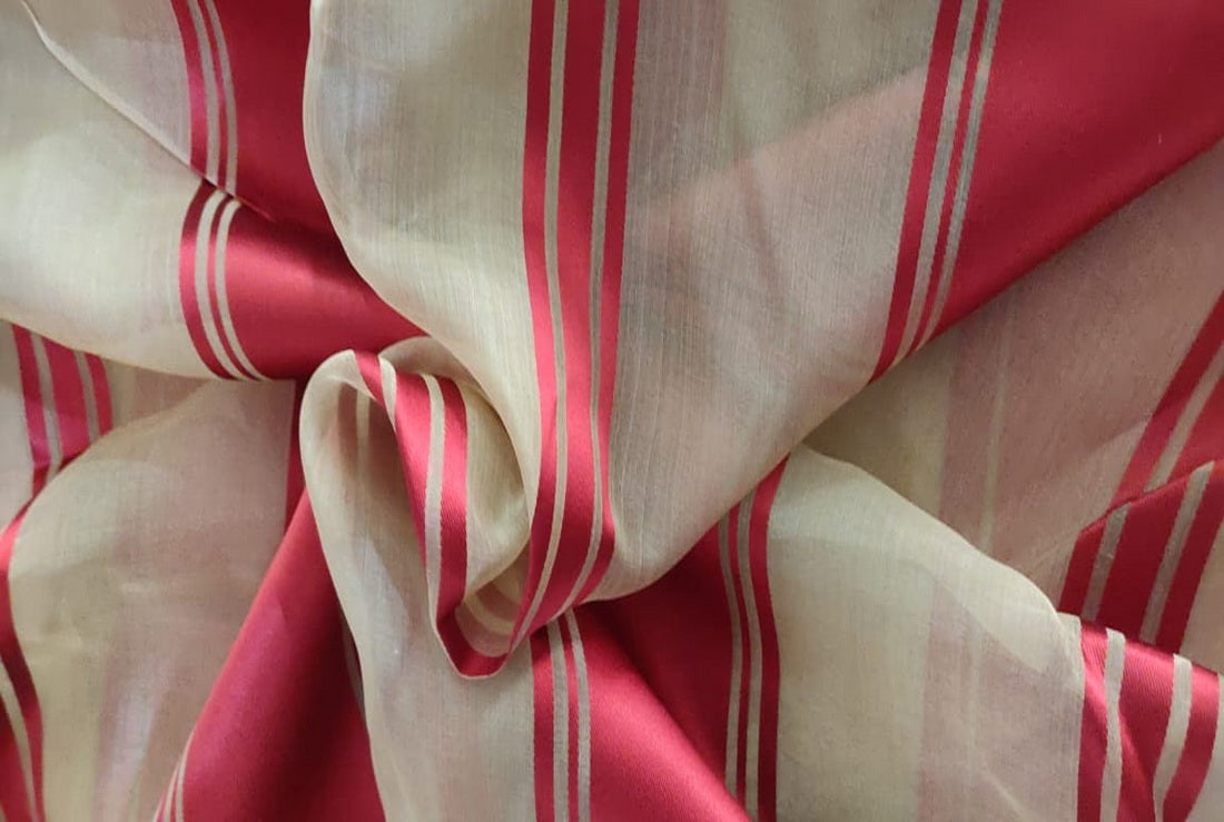 100% silk organza red stripes fabric 54" wide by the yard