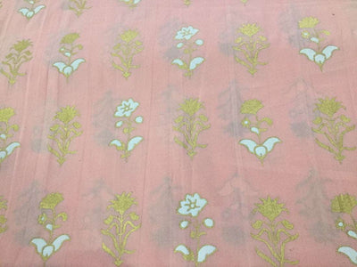 100% Cotton Printed peachy pink floral golden jacquard Fabric 44 &quot; wide