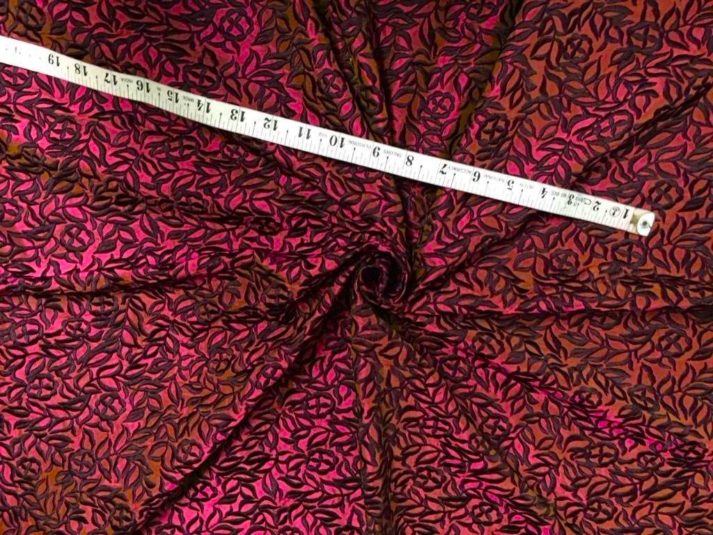 100% SILK Dupion Fabric Embroidery Iridescent pink x black color 54&quot;DUP# E54[2]