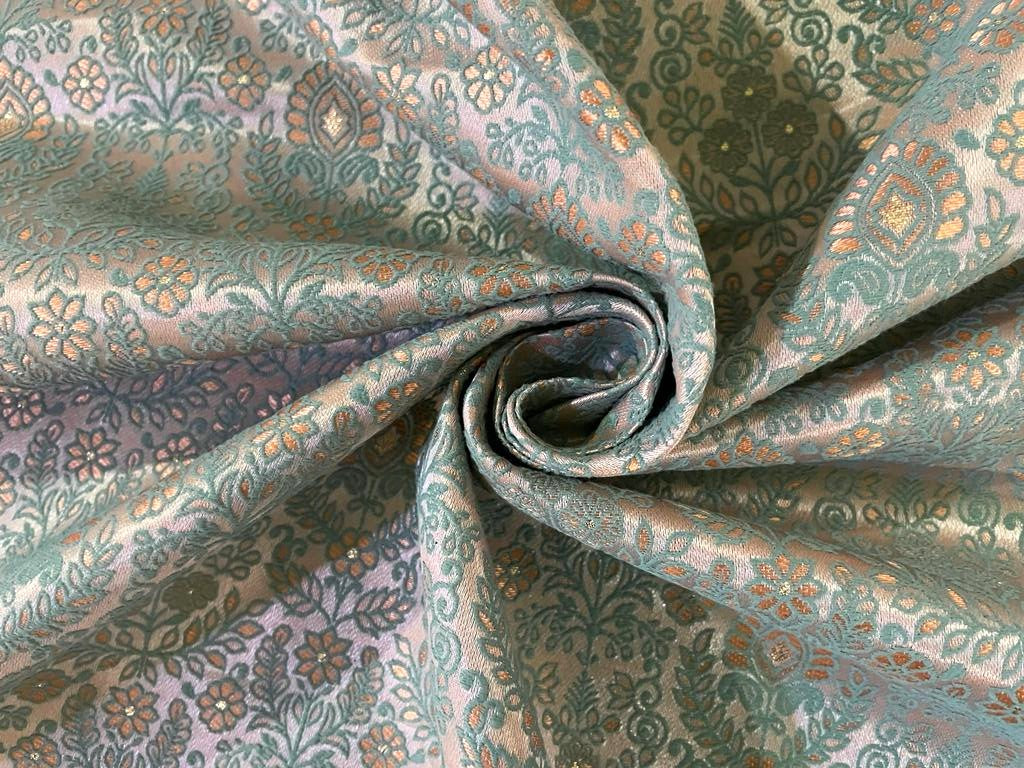 Silk Brocade jacquard fabric sea green and salmon pink color 58" wide BRO876[2]