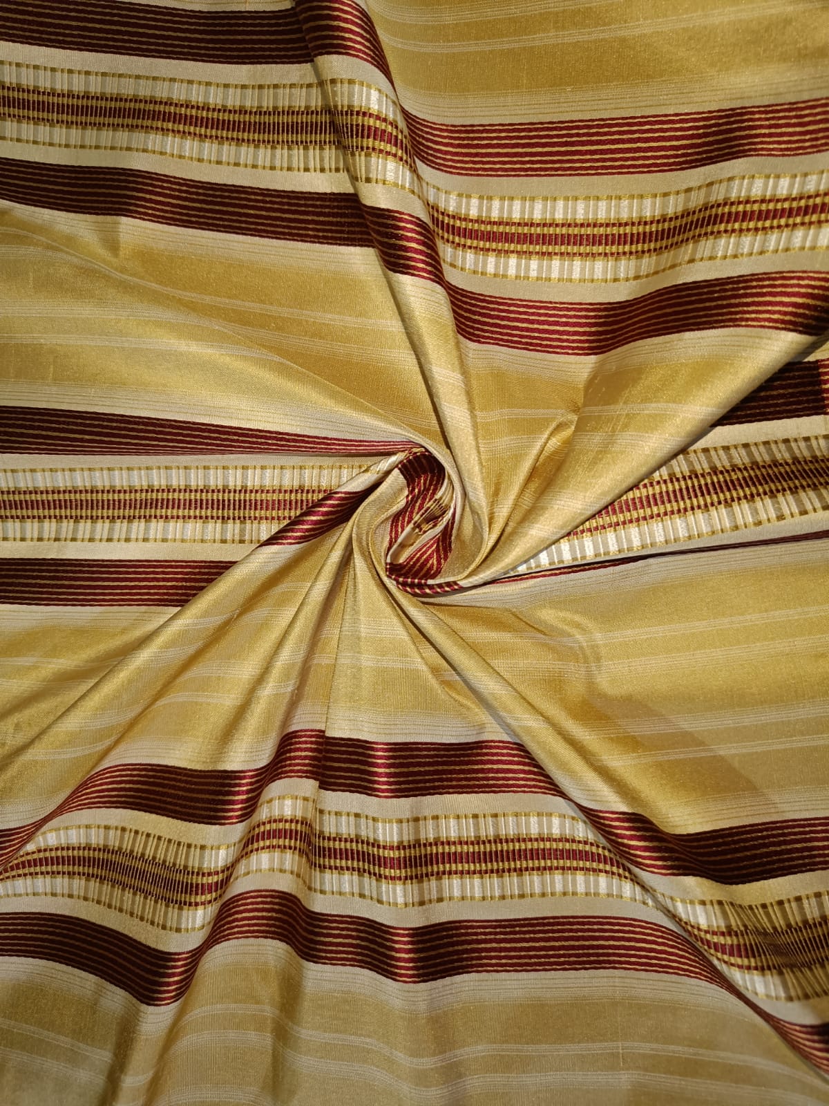 100% SILK TAFFETA FABRIC bright gold beige/brown with satin stripe 54" wide TAF#S130[2]