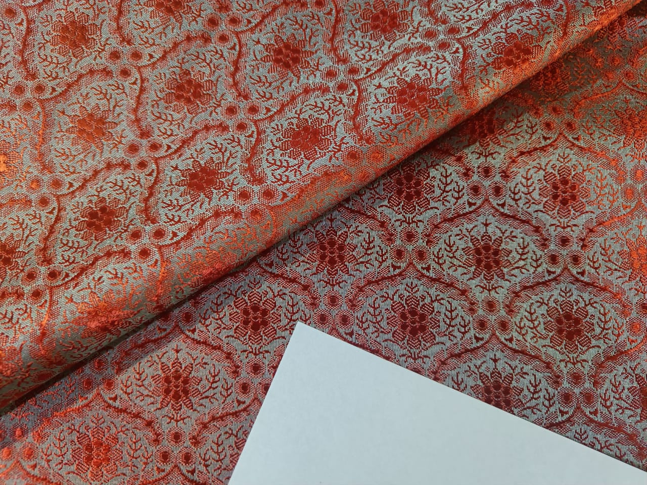 Silk Brocade Fabric Pretty orange and Blue 44" wide BRO137[2]