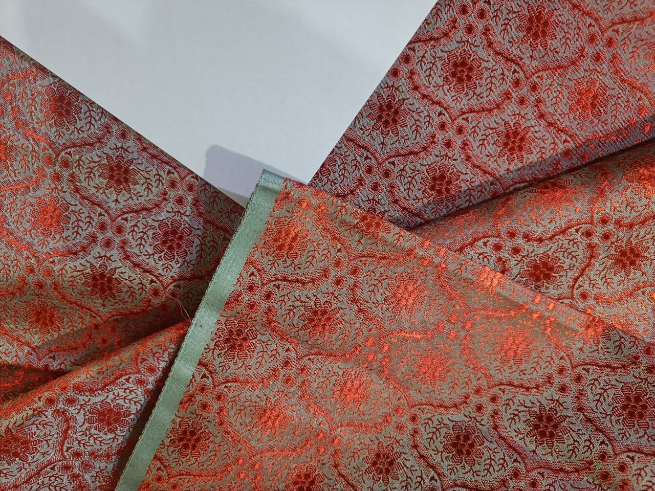 Silk Brocade Fabric Pretty orange and Blue 44" wide BRO137[2]