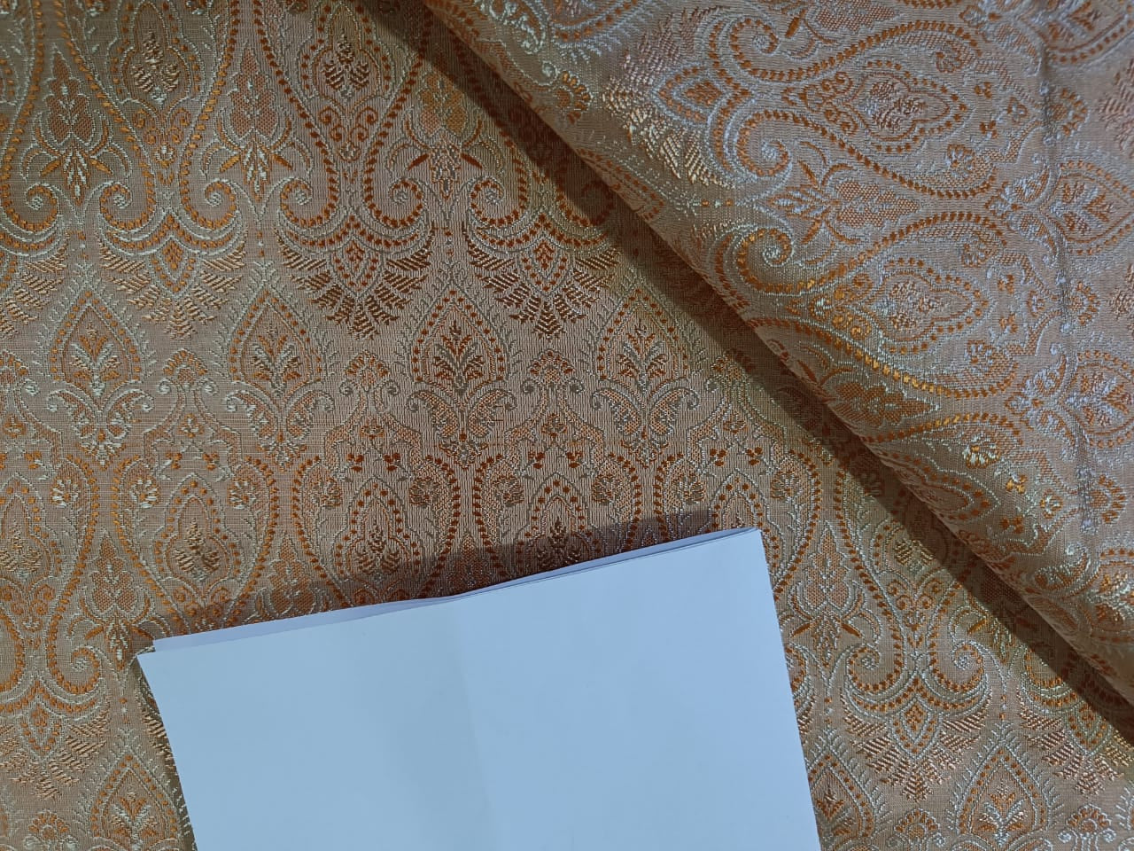 Silk Brocade fabric Cream & Light Golden Brown Color 44" wide BRO225[5]