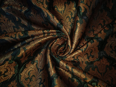 SILK BROCADE FABRIC Deep Green, Black & Metallic Gold colour 44" wide BRO231[4]