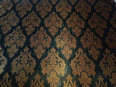 SILK BROCADE FABRIC Deep Green, Black & Metallic Gold colour 44" wide BRO231[4]