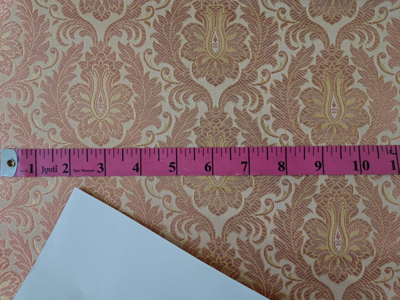 Silk Brocade fabric Metallic golden cream x metallic salmon pink Color 44" wide BRO225[3]