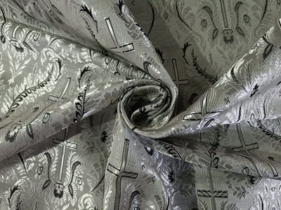 SILK BROCADE vestment FABRIC Silver Grey & Black 44" wide BRO222[5]