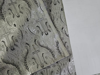 SILK BROCADE vestment FABRIC Silver Grey & Black 44" wide BRO222[5]