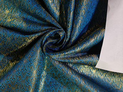Pure Silk Brocade fabric Green,Blue & Metallic Gold COLOR 44" wide BRO216[2]