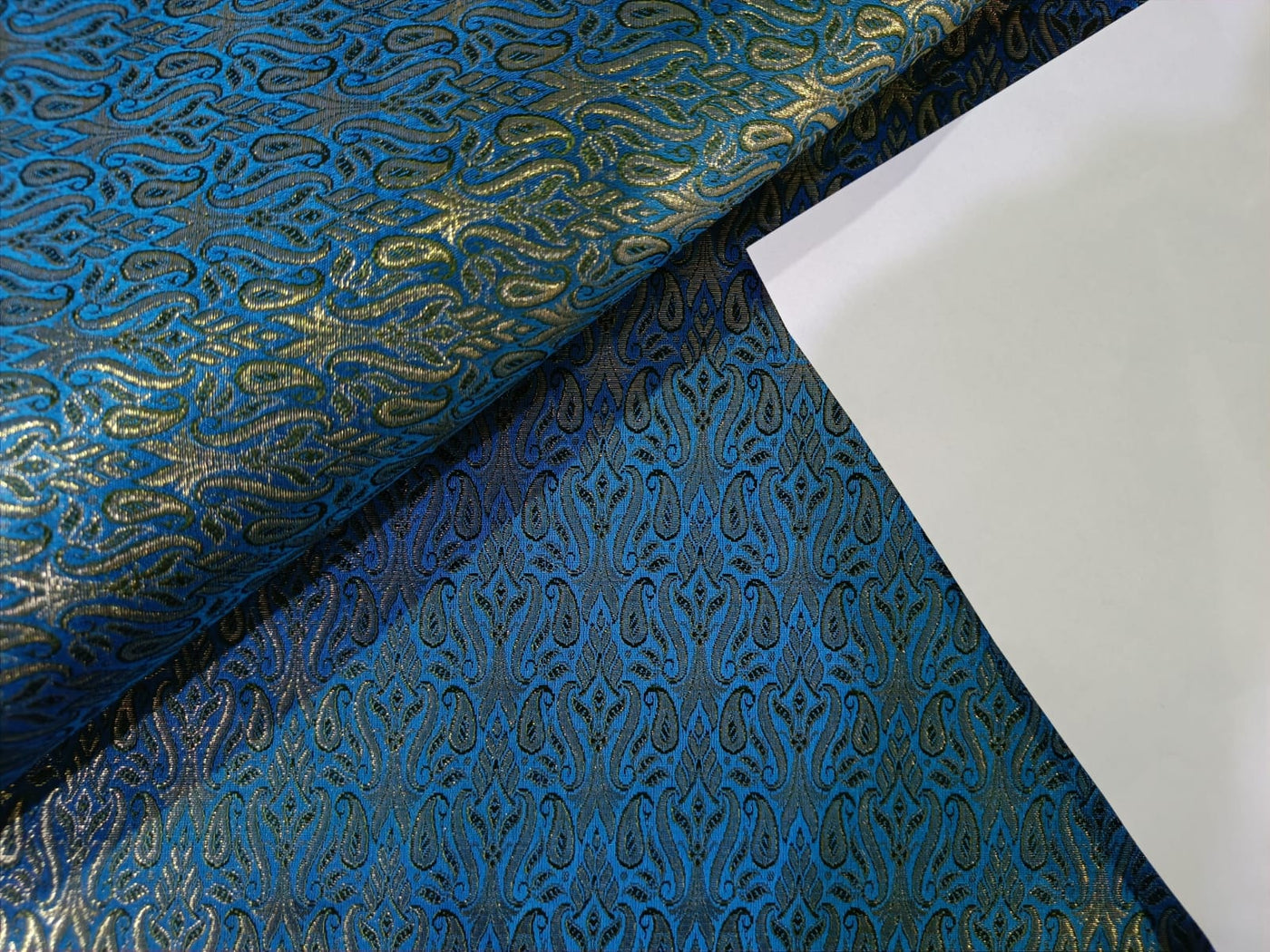 Pure Silk Brocade fabric Green,Blue & Metallic Gold COLOR 44" wide BRO216[2]