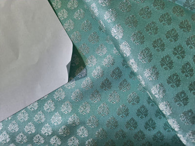 SILK BROCADE FABRIC Sea Green & Ivory color 44" wide BRO211[2]