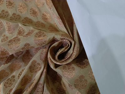 Pure SILK BROCADE FABRIC Light Gold & Metallic Gold 44" wide BRO208[4]