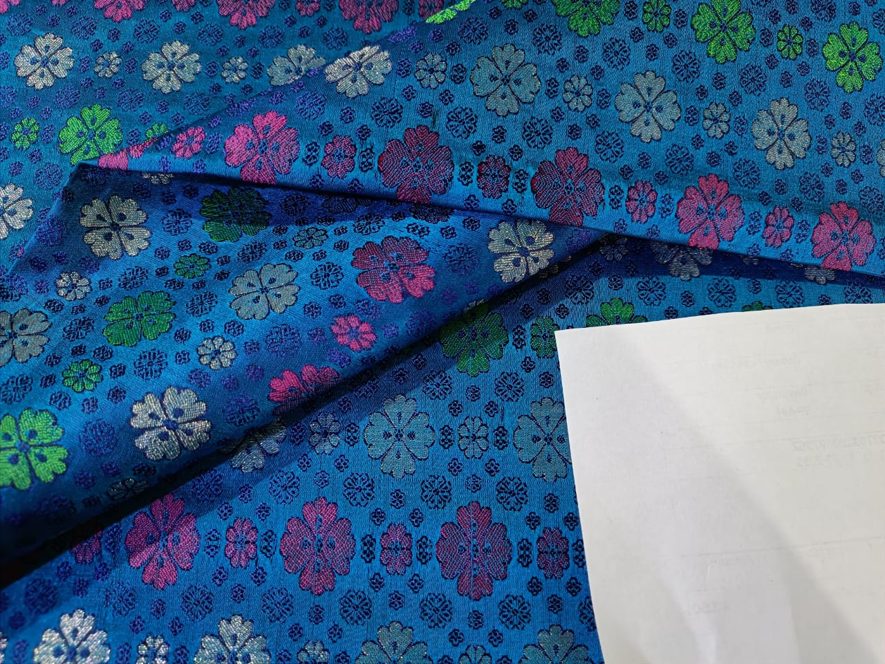 Silk Brocade fabric Green,Blue,Pink & Metallic Silver color 44" wide BRO206[7]