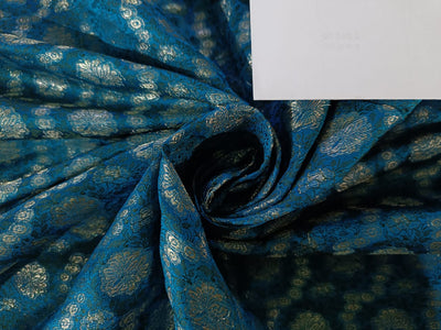 Silk Brocade Fabric Kingfisher Green & Metallic Gold color 44" wide BRO196[3]