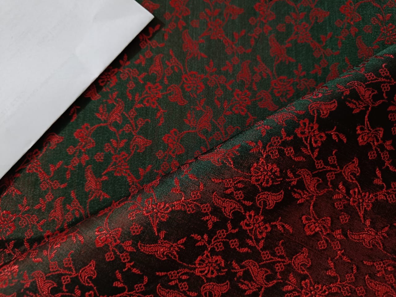 Spun Silk Brocade Fabric Greenish Black Red color 44" wide BRO199[3]