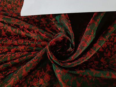 Spun Silk Brocade Fabric Greenish Black Red color 44" wide BRO199[3]