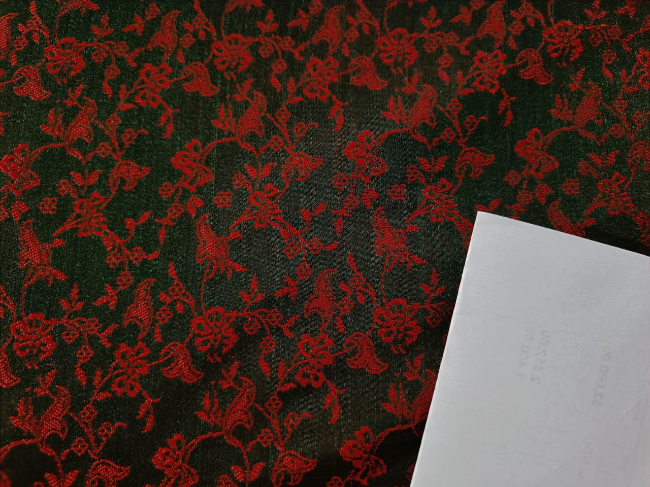 Spun Silk Brocade Fabric Greenish Black Red color 44" wide BRO199[3]