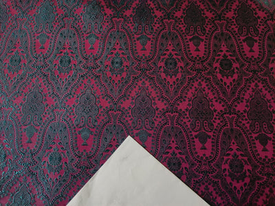 SILK BROCADE FABRIC Pink & Teal colour 44" wide BRO194[5]