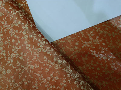 SILK BROCADE FABRIC Dull Orange & Gold color 44" wide BRO193[5]