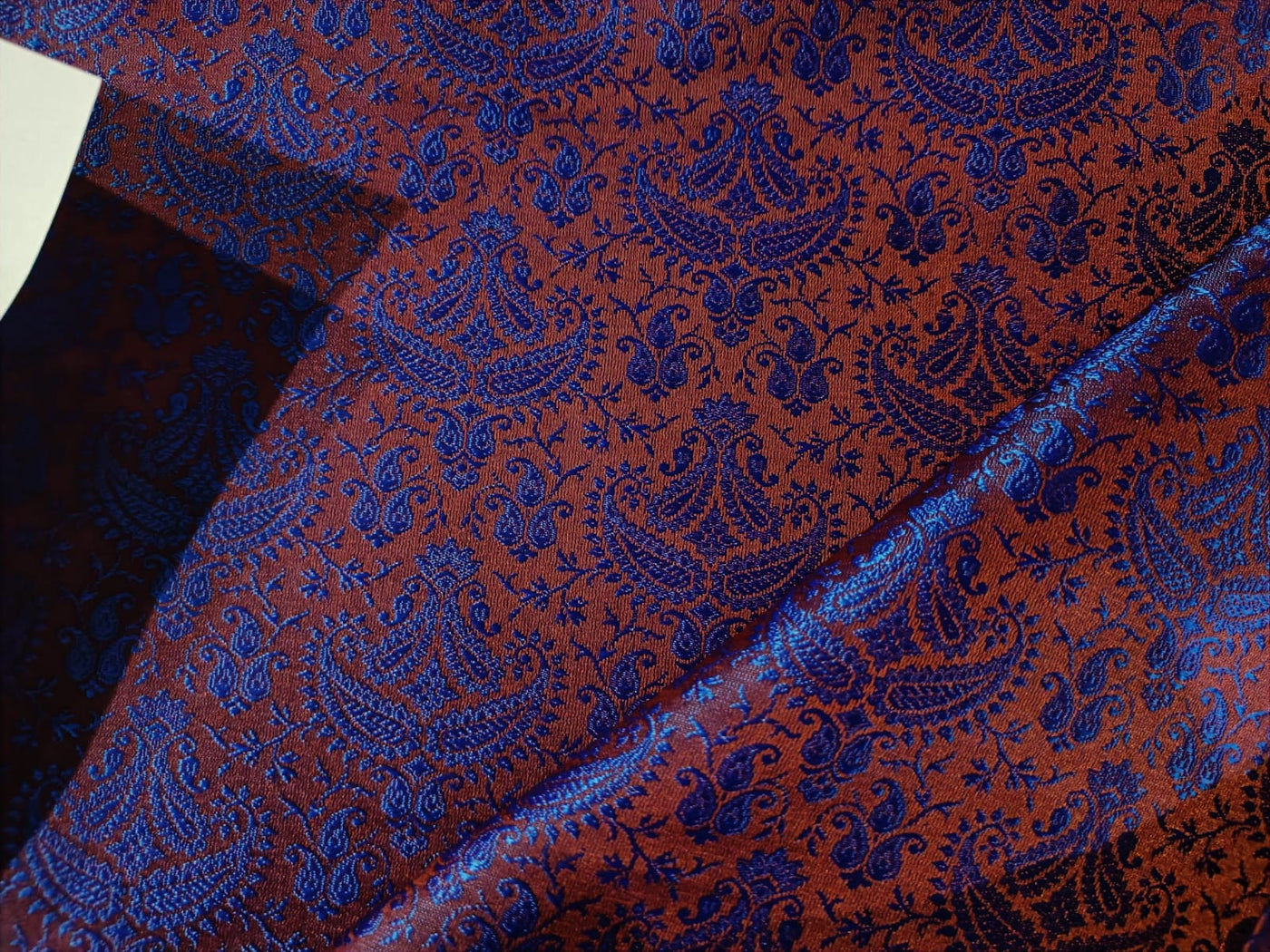 SILK BROCADE FABRIC Rusty Orange & Blue colour 44" wide BRO189[6]
