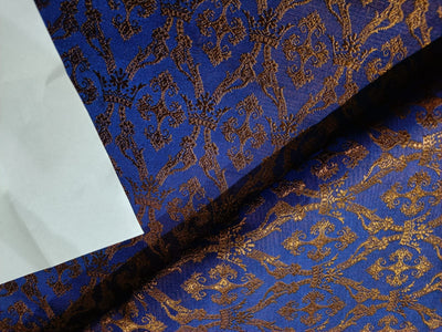 Silk Brocade Vestment Fabric Blue &amp; Brown color 44" wide BRO174[2]