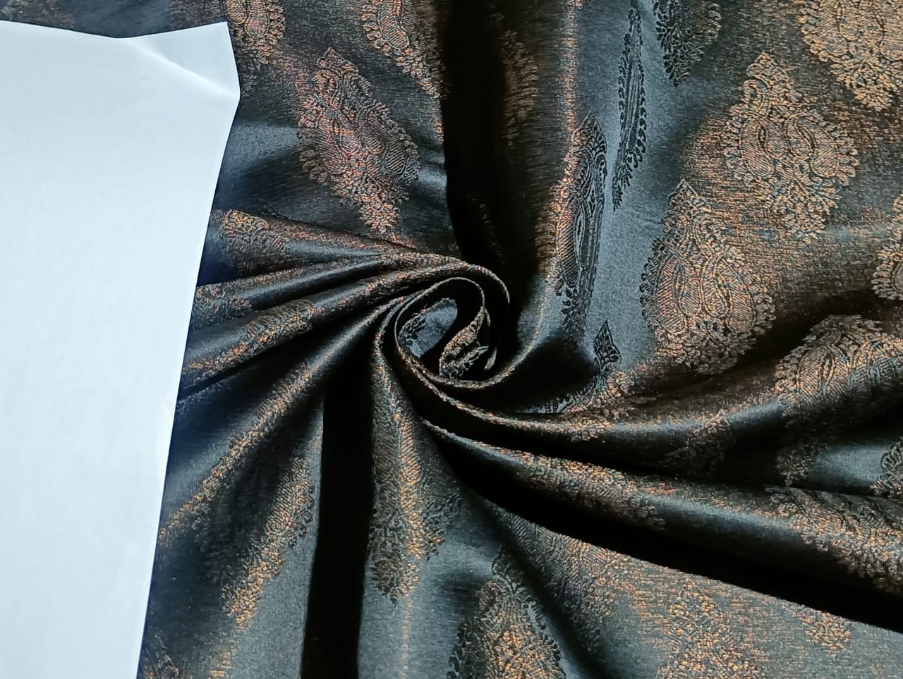 Satin Brocade Fabric Black &amp; Metallic color 44" wide BRO178[6]