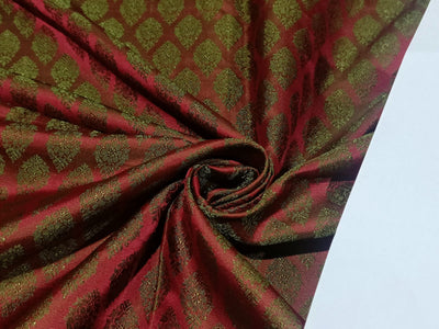 Silk Brocade fabric Green &amp; Dark Rust Color 44" wide BRO179[5]