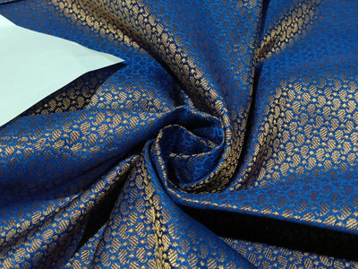 Spun Silk Brocade fabric Blue &amp; Metallic Gold Color 44" wide BRO183[5]