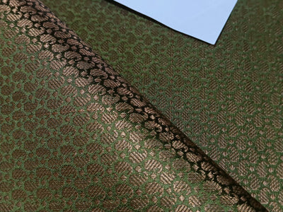 Spun Silk Brocade fabric Green &amp; Metallic Gold Color 44" wide BRO183[4]