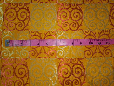 Pure SILK BROCADE FABRIC Red,Yellow &amp; Metallic Gold Color 44" wide BRO314[3]