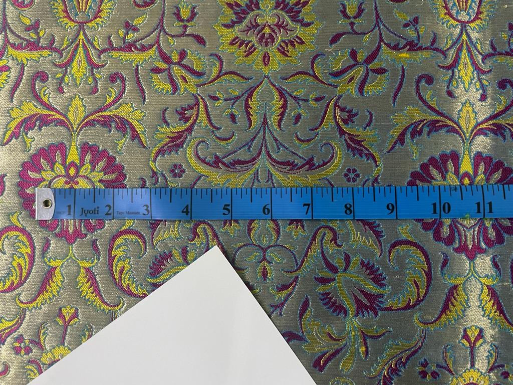 BROCADE FABRIC Yellow,Pink,BLUE & METALLIC Gold color 44" wide BRO303[1]