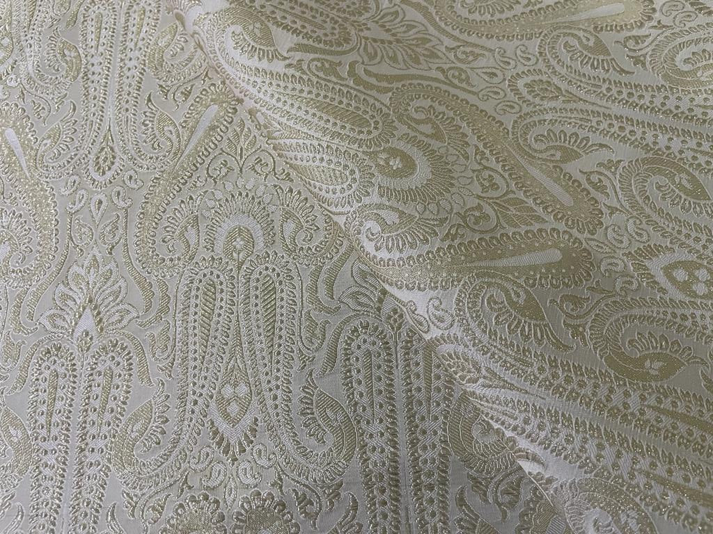 Pure Silk Brocade Ivory & Metallic Gold Color floral design 44" wide BRO301[1]