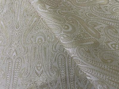 Pure Silk Brocade Ivory & Metallic Gold Color floral design 44" wide BRO301[1]